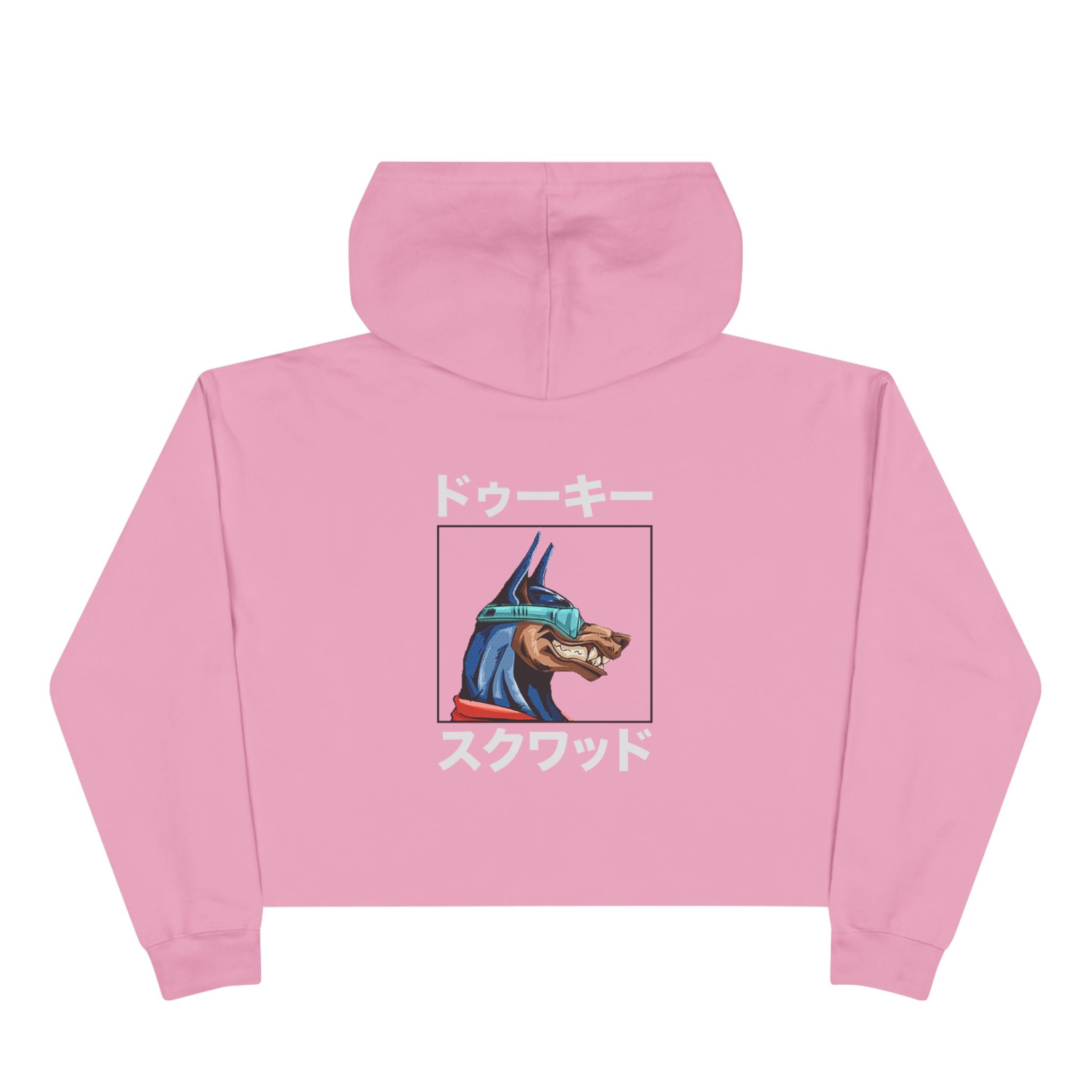 Crop Hoodie — Doberman Anime Graphic Cropped Hoodie with Japanese Text