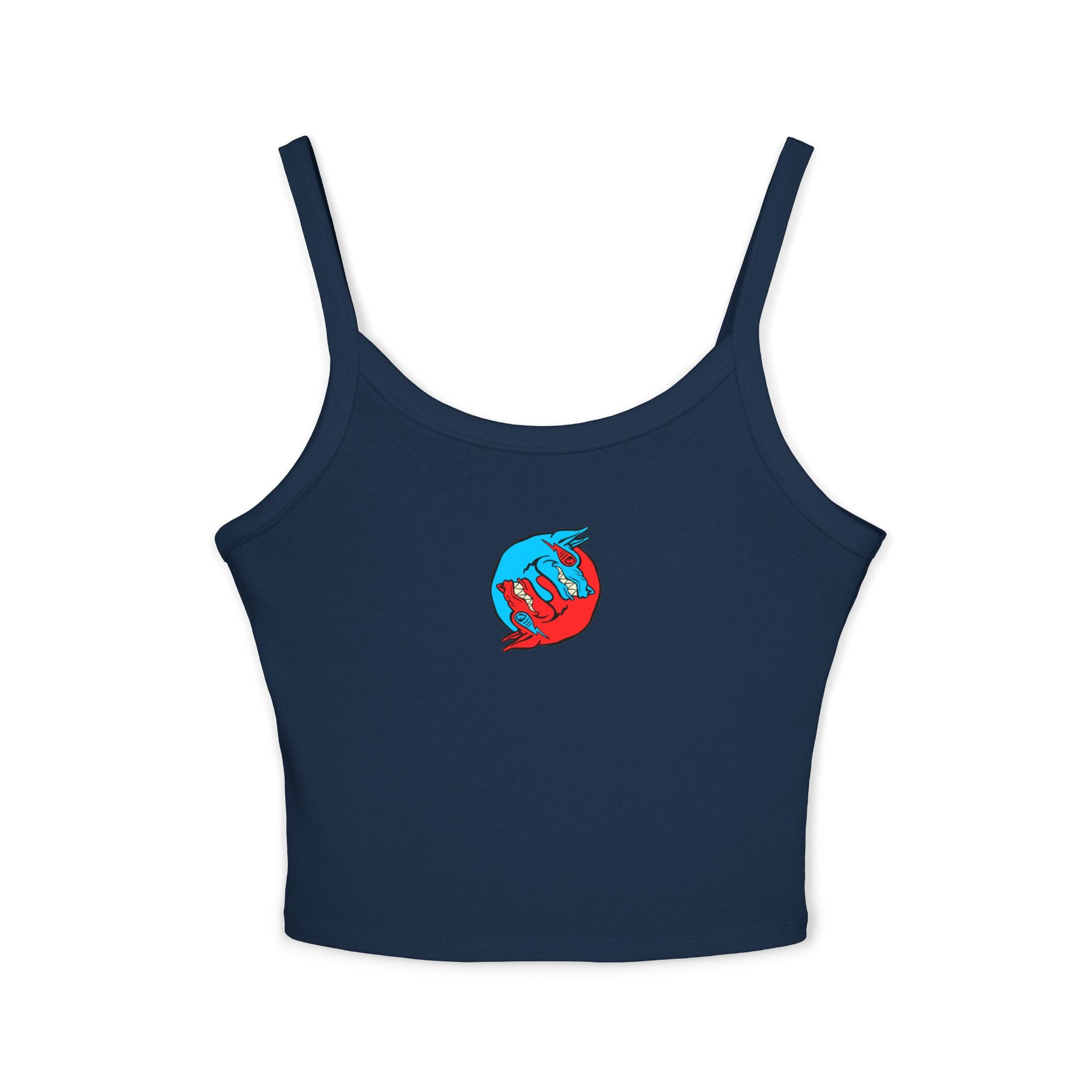 Women's Spaghetti Strap Tank Top — Red & Blue Yin Yang Fox Graphic Tank