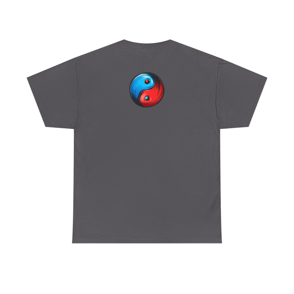 Dooky Squad manga comic tee with neon yin yang back print