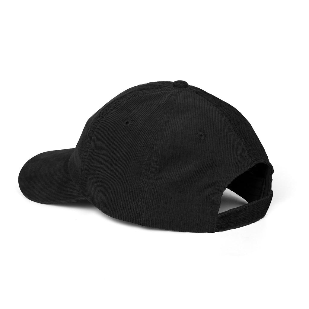 Blue hand holding orange planet embroidered corduroy cap, Dooky Squad