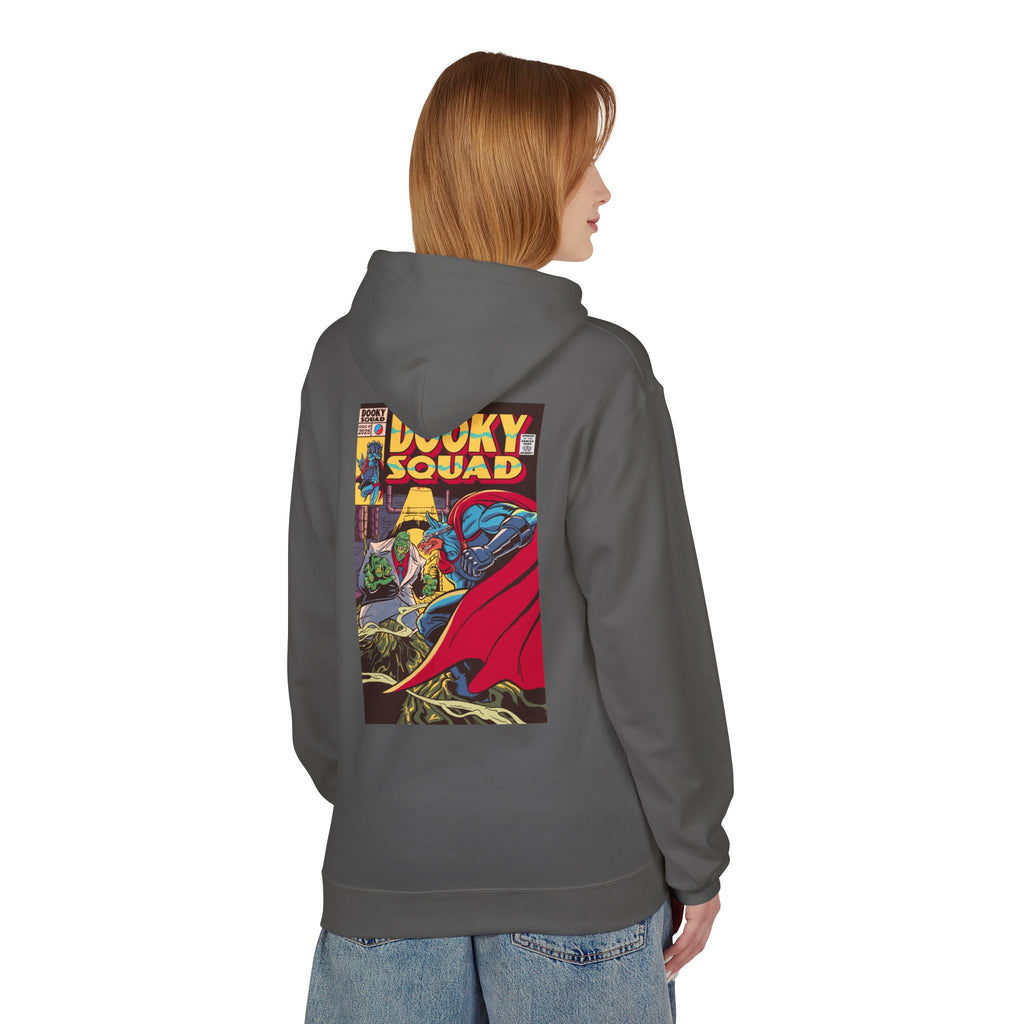 Dooky Squad comic cover hoodie with superhero graphic back print