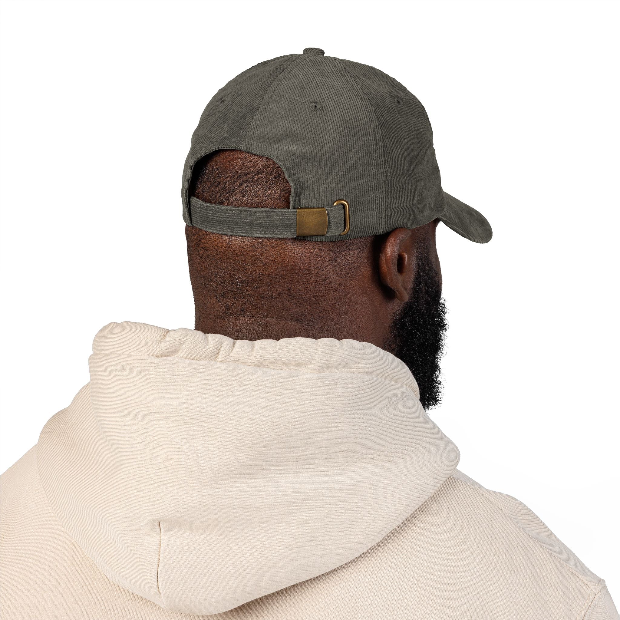 Blue hand holding orange planet embroidered corduroy cap, Dooky Squad