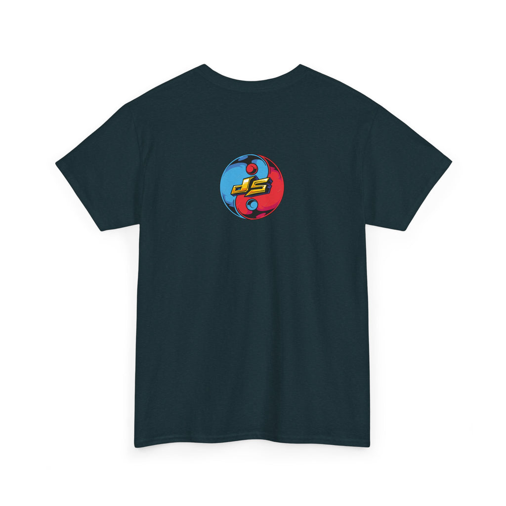 Dooky Squad graffiti characters tee, colorful street-art yin yang back