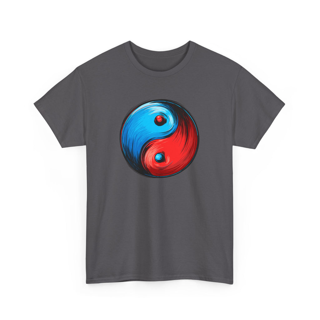 Yin Yang Brushstroke T-Shirt — Red & Blue Balance Graphic Tee