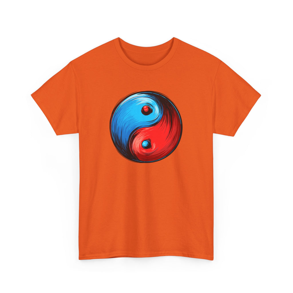 Yin Yang Brushstroke T-Shirt — Red & Blue Balance Graphic Tee