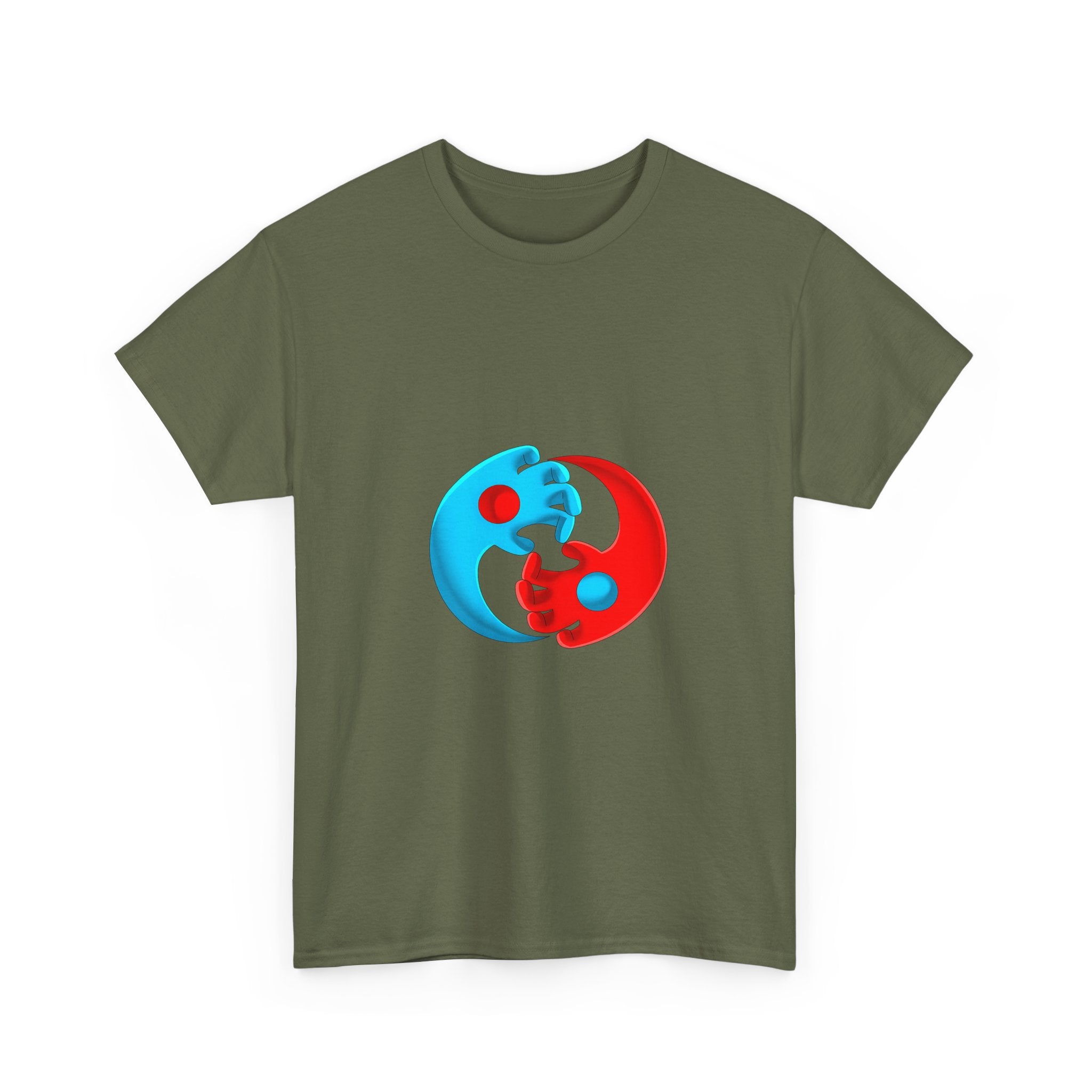 Yin-Yang Hands Tee — Red & Blue Design T-Shirt