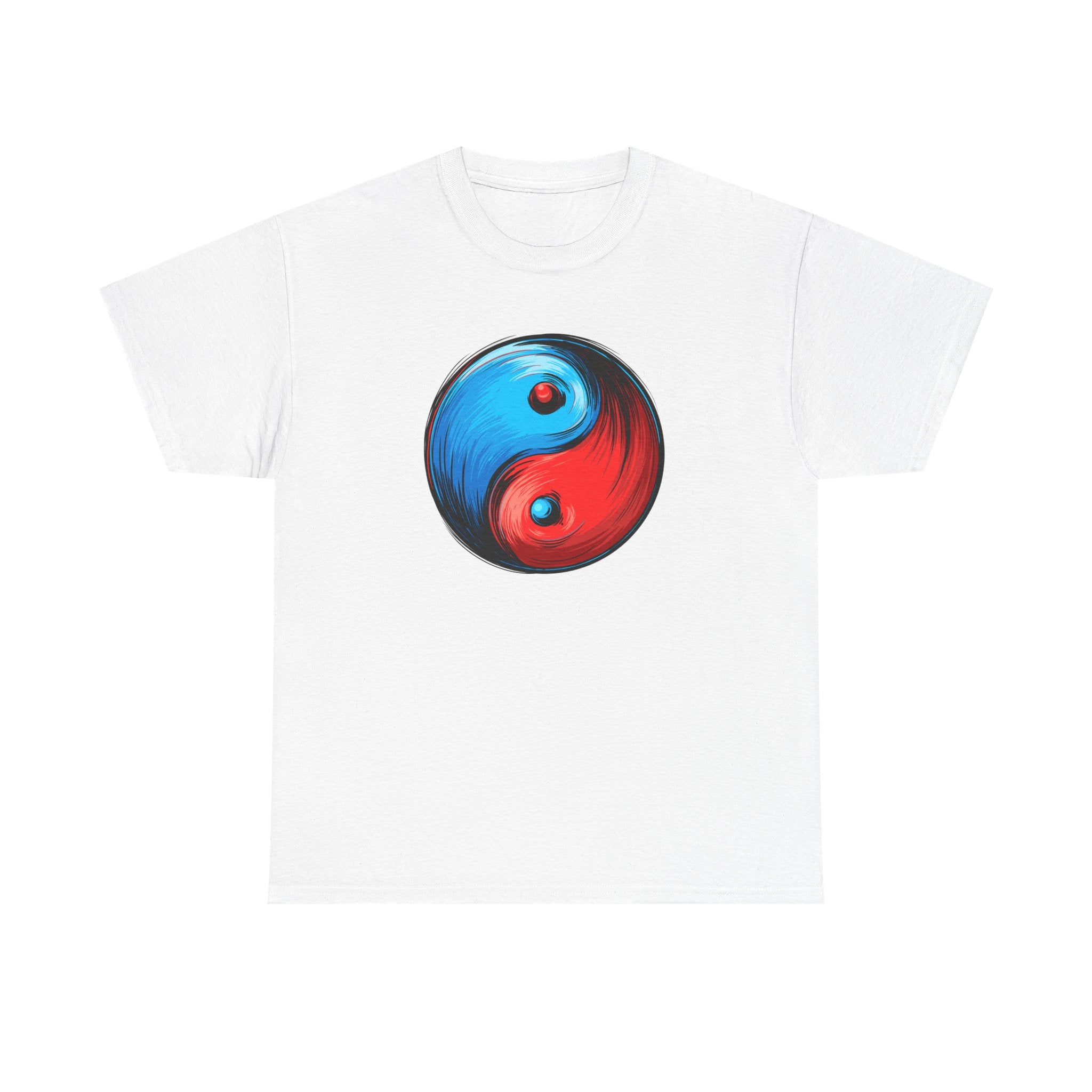 Yin Yang Brushstroke T-Shirt — Red & Blue Balance Graphic Tee