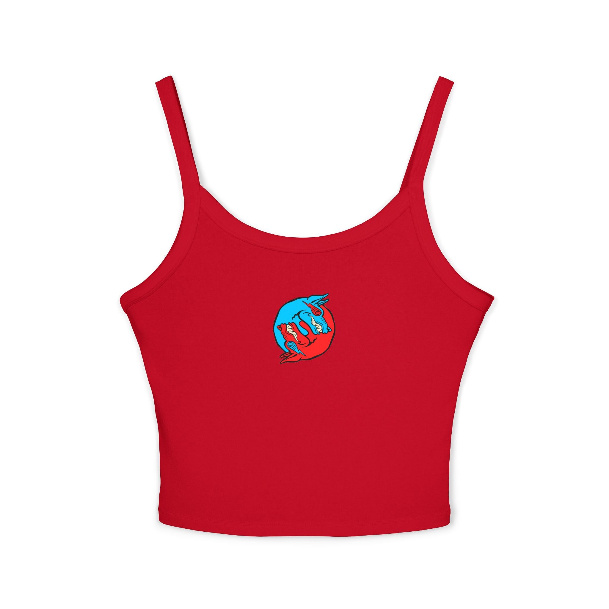 Women's Spaghetti Strap Tank Top — Red & Blue Yin Yang Fox Graphic Tank