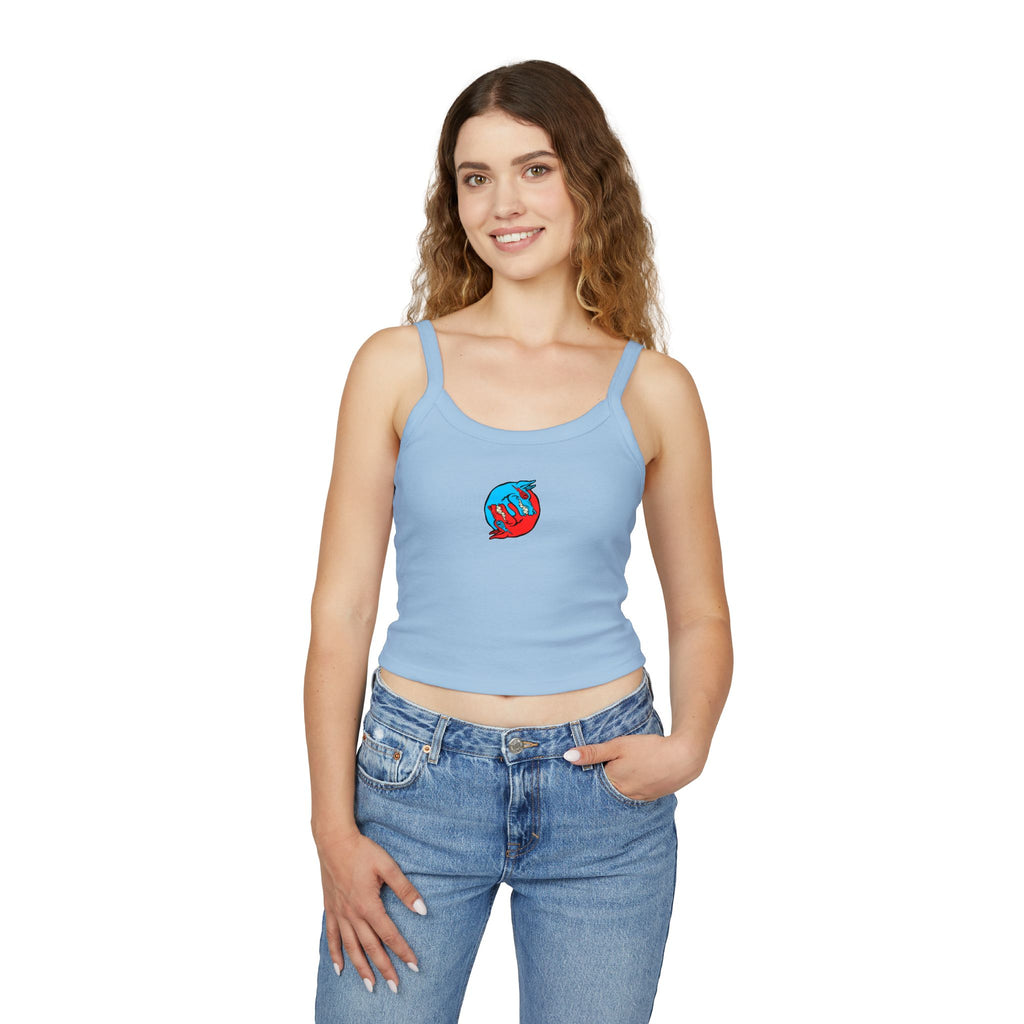 Women's Spaghetti Strap Tank Top — Red & Blue Yin Yang Fox Graphic Tank