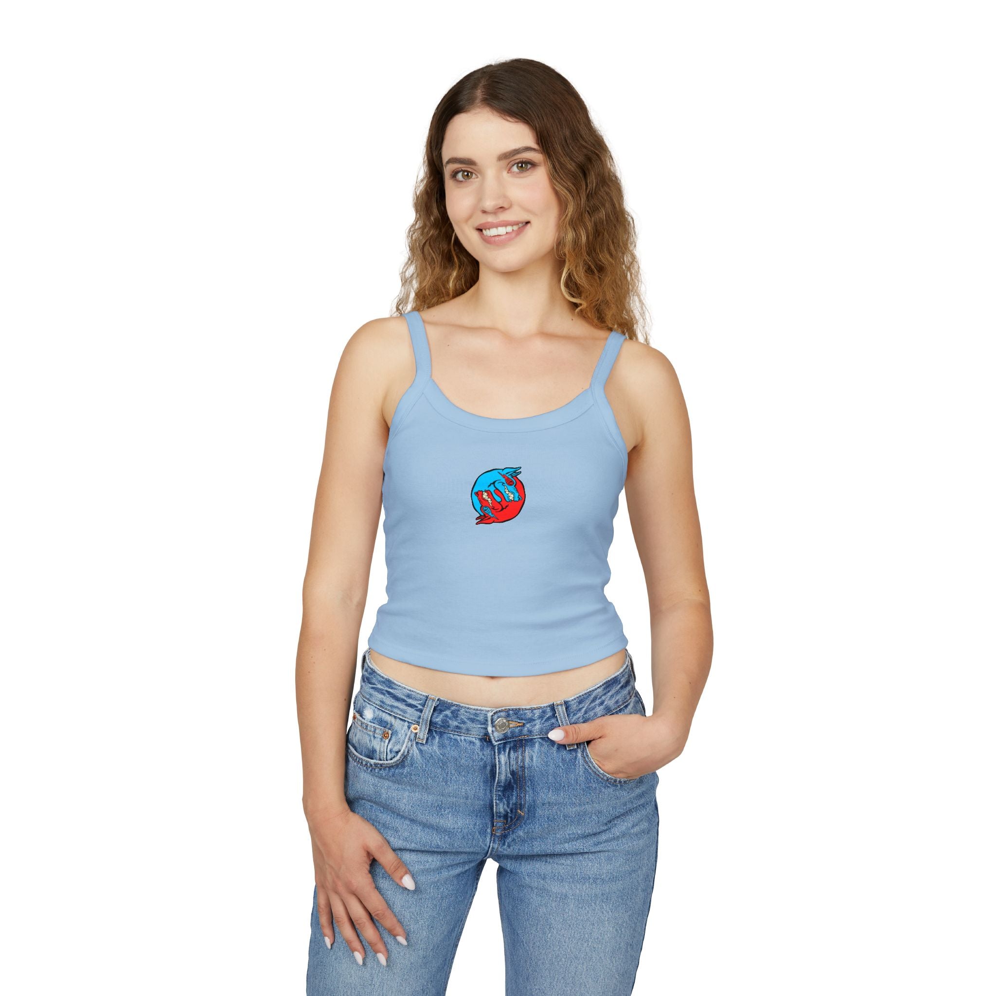 Women's Spaghetti Strap Tank Top — Red & Blue Yin Yang Fox Graphic Tank
