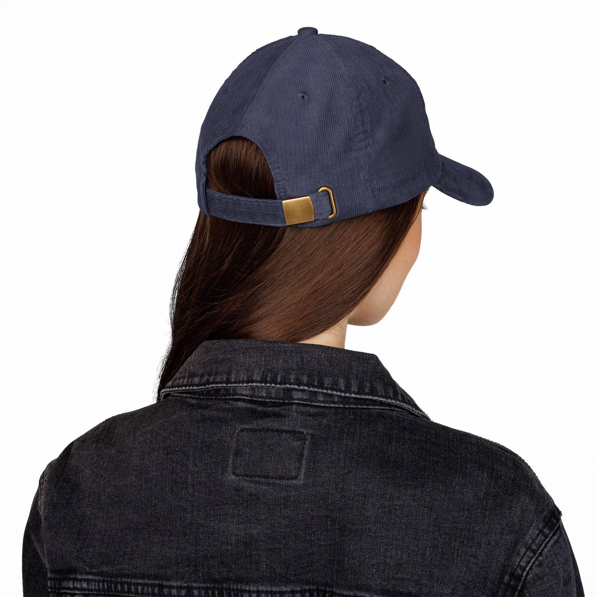 Blue hand holding orange planet embroidered corduroy cap, Dooky Squad