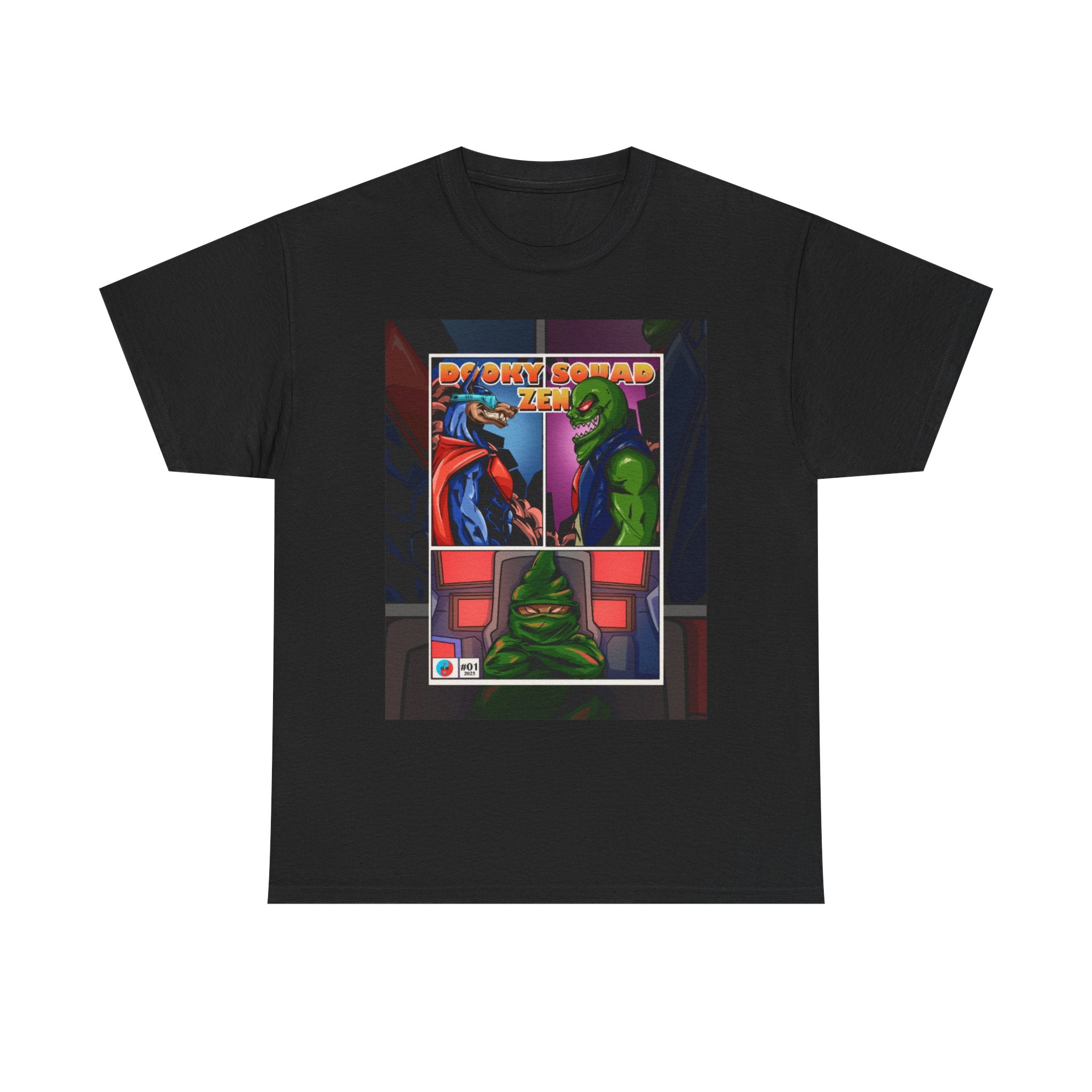 Dooky Squad manga comic tee with neon yin yang back print