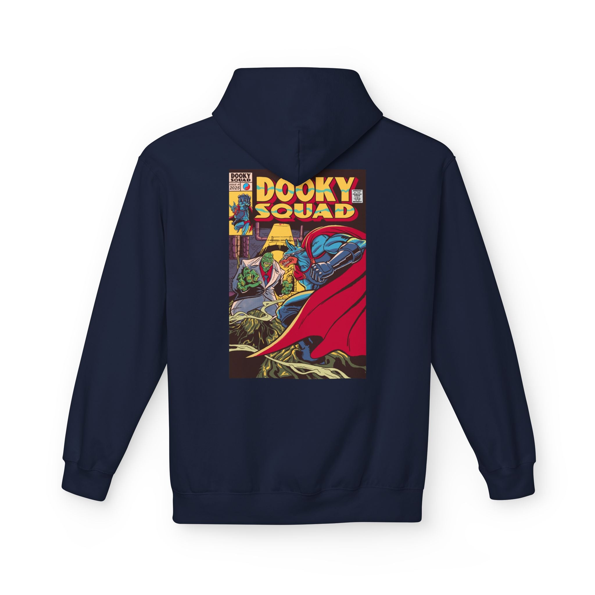 Dooky Squad comic cover hoodie with superhero graphic back print