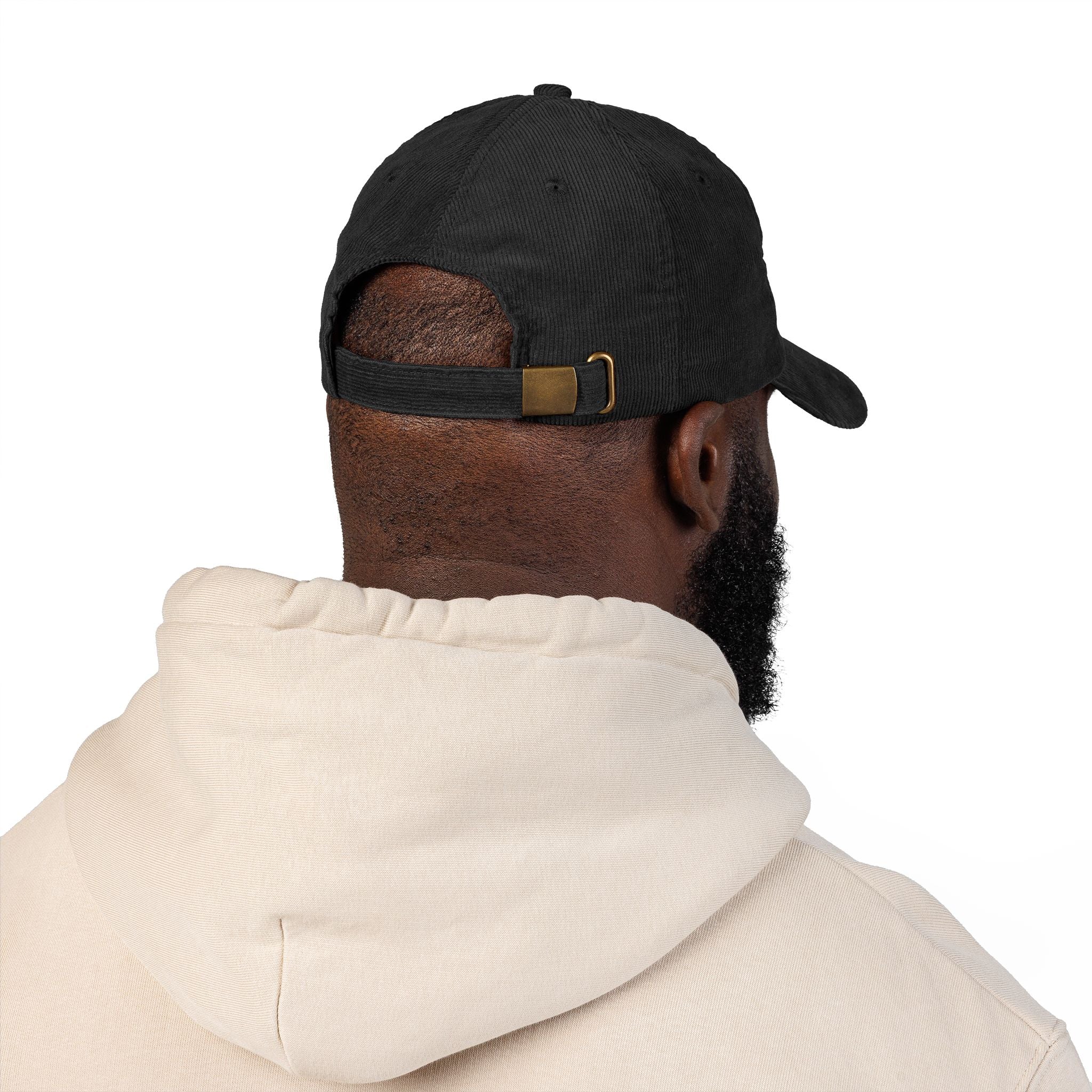 Blue hand holding orange planet embroidered corduroy cap, Dooky Squad