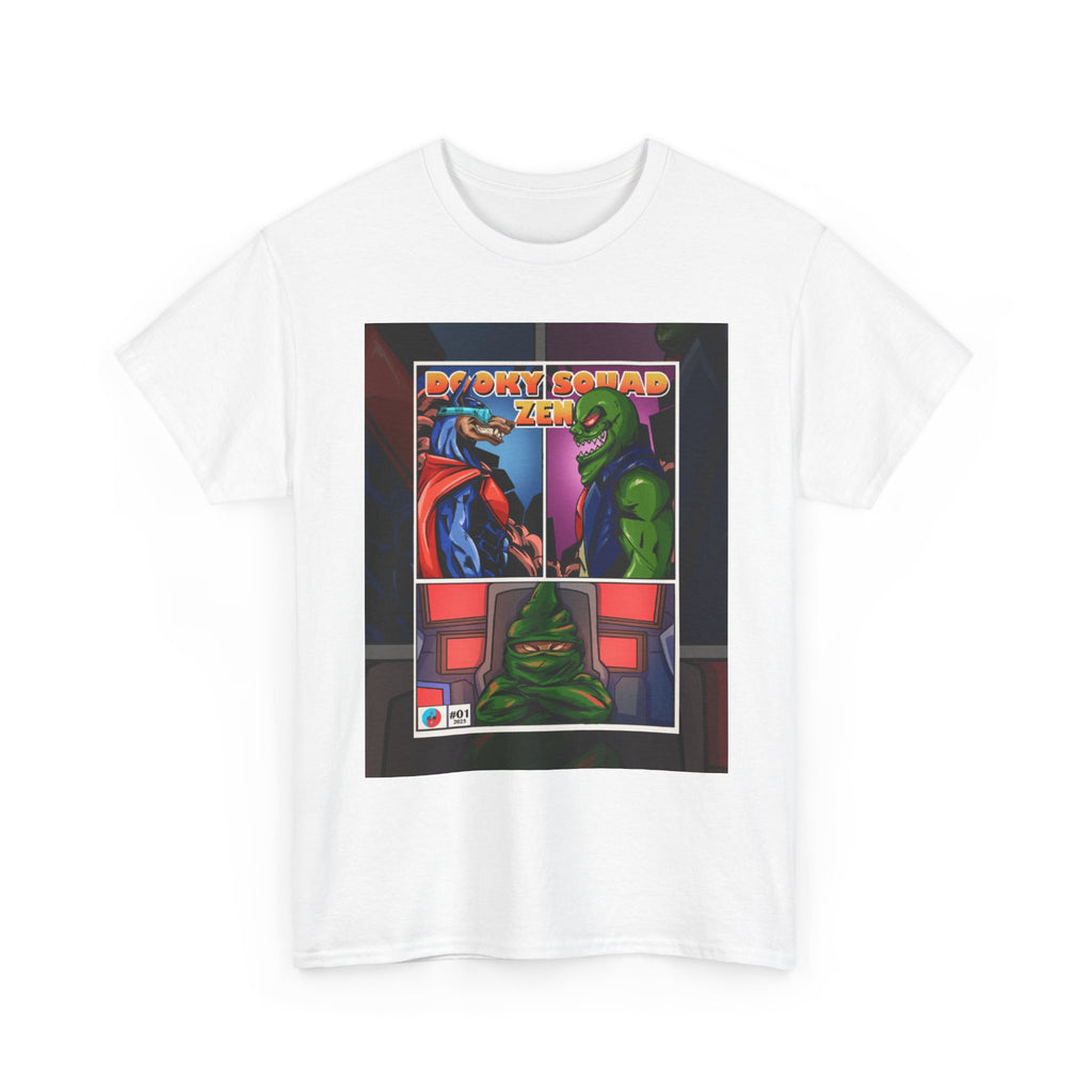 Dooky Squad manga comic tee with neon yin yang back print