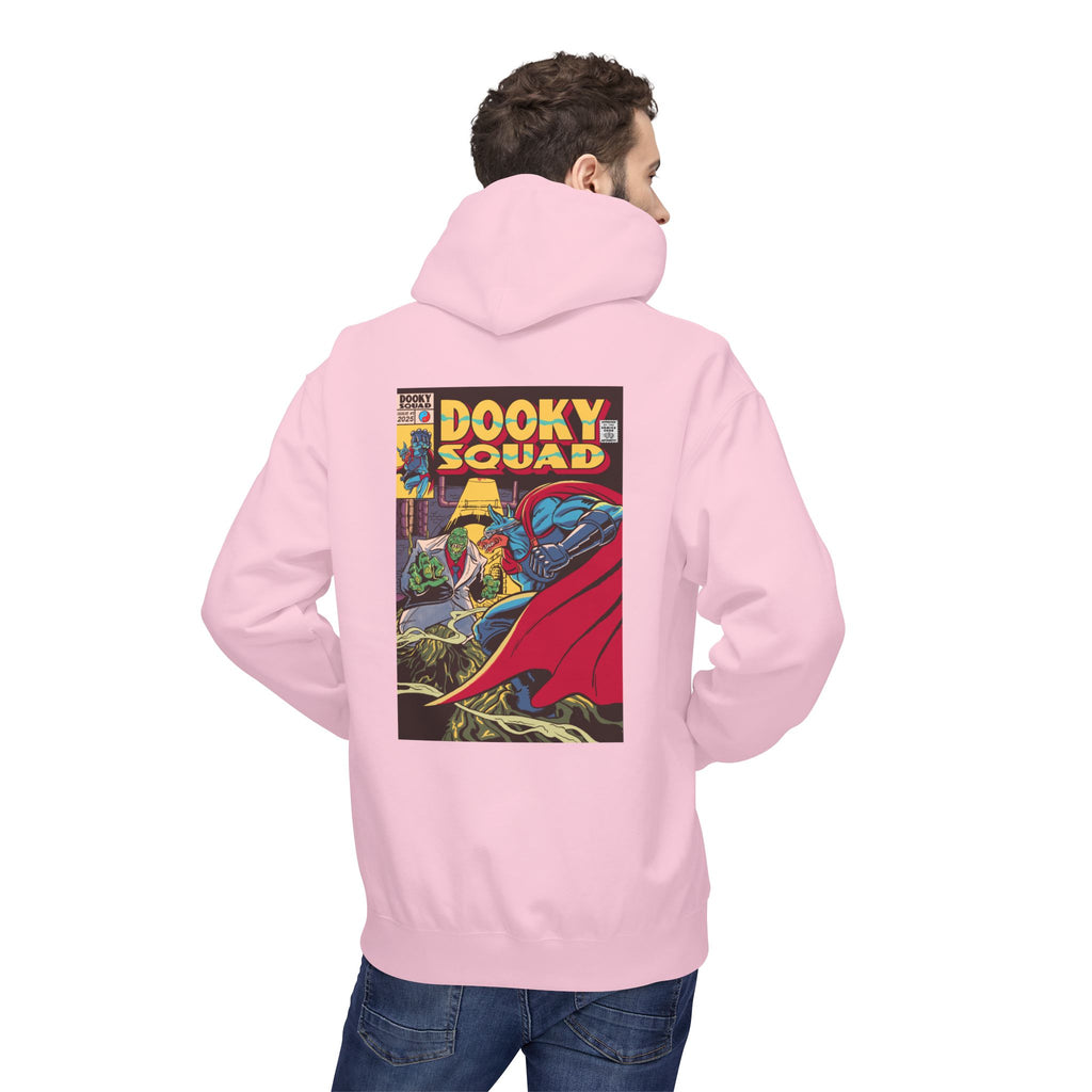 Dooky Squad comic cover hoodie with superhero graphic back print